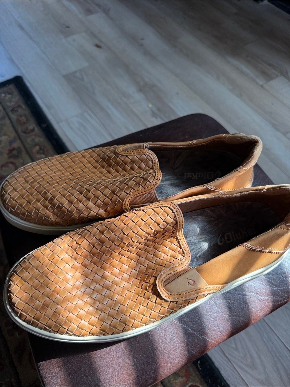 OluKai Men’s Woven leather Slip-On Sneakers - Cognac - Picture 10 of 12